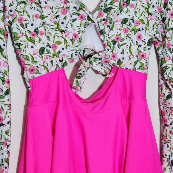 Nesy Pink and Green Floral Print Swim Dress NWT Size XL Long Sleeve Swim Dress - Picture 5 of 10